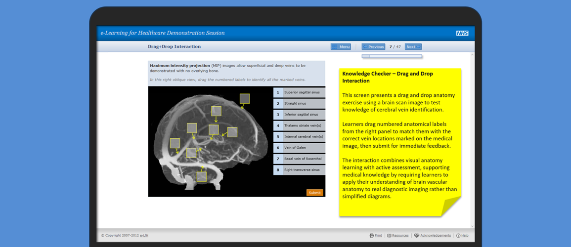 Screenshot of an NHS eLearning for Healthcare course design.