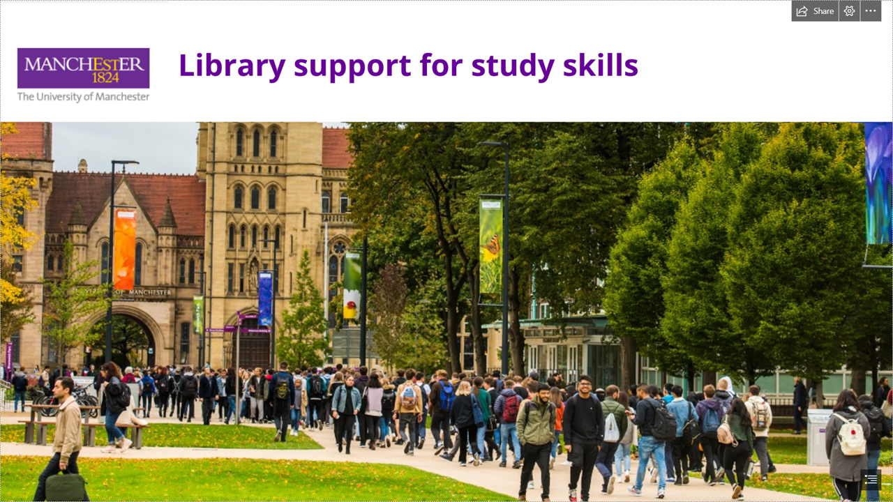Students walking along a tree-lined pathway toward the historic Oxford Road entrance and Old Quad buildings at the University of Manchester.